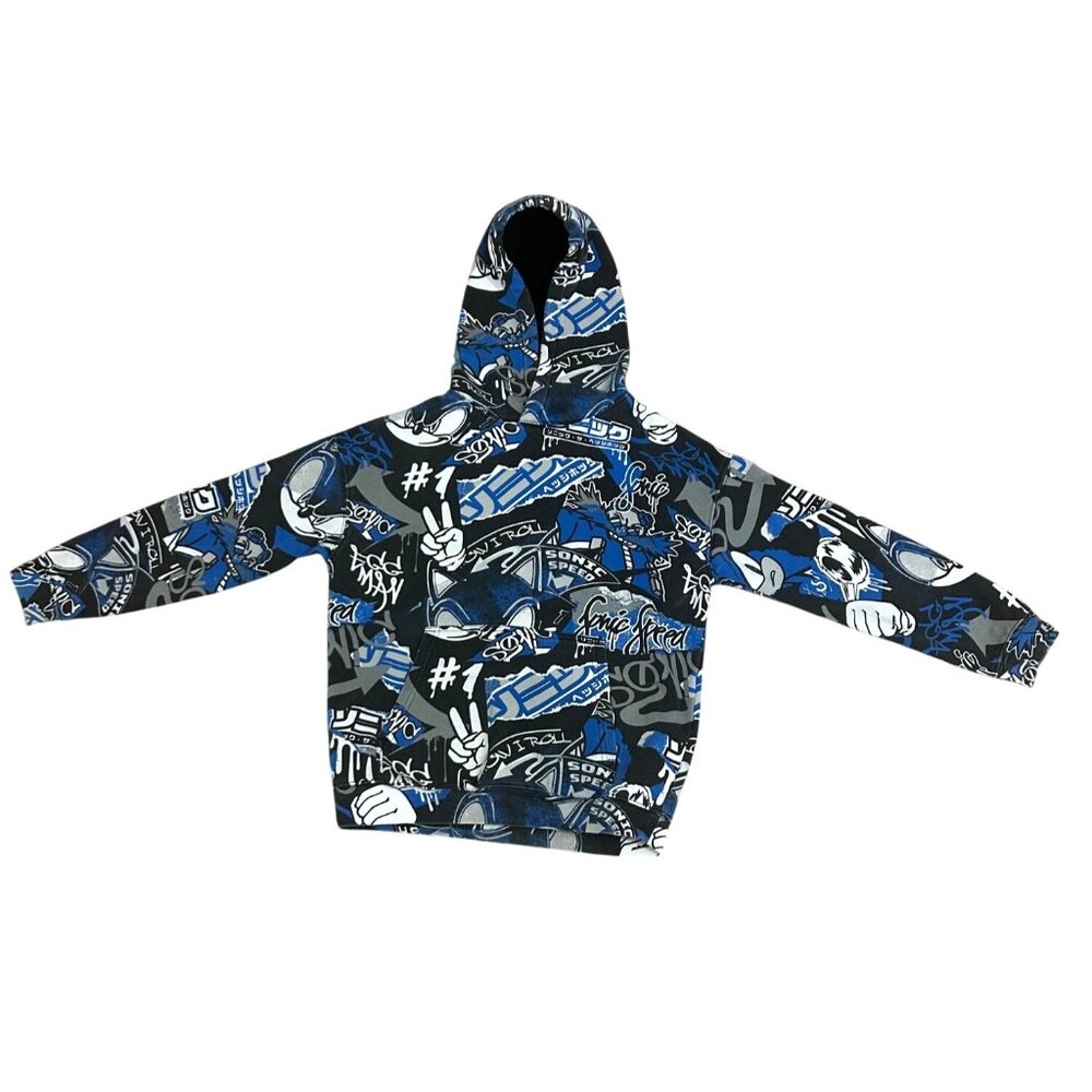 H&M Boys’ Sonic Hedgehog Hoodie 12/14, Blue Black Graphic Print Sweatshirt Kids